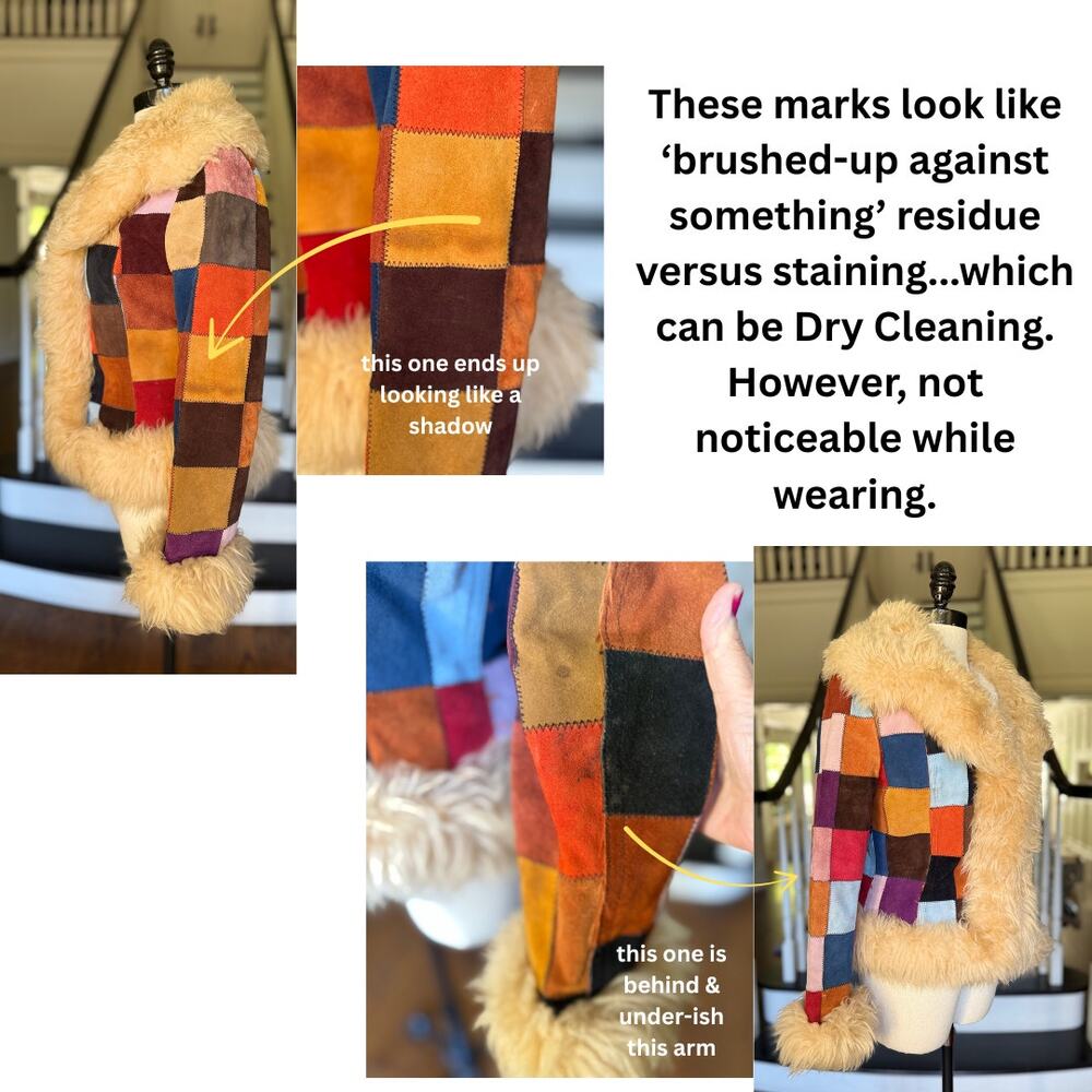 SOLD---VTG 70s Patchwork Suede Penny Lane Afghan Jacket Hippie Boho Fall Winter - Picture 12 of 13